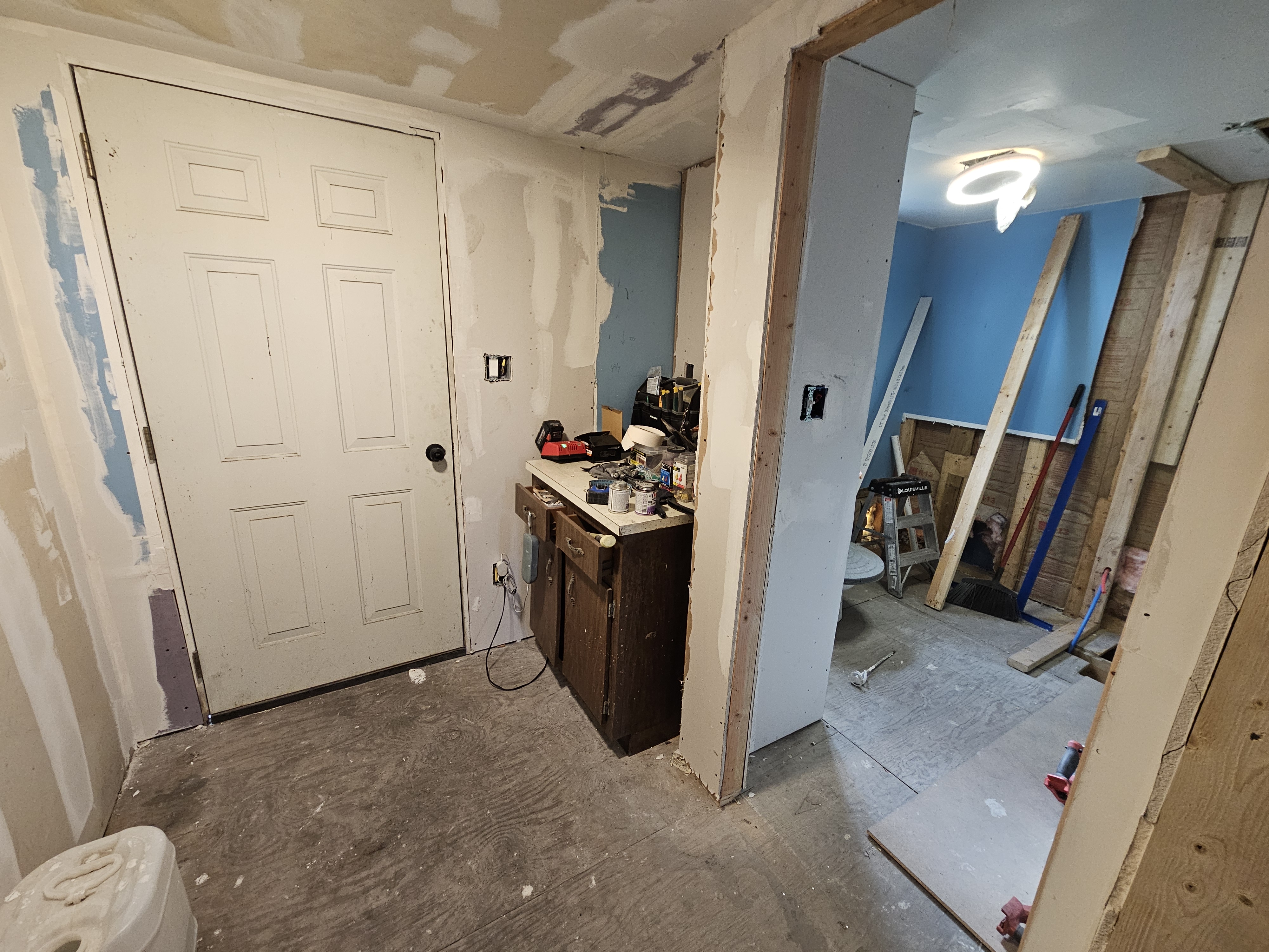 Moving along on the drywall and bathroom project