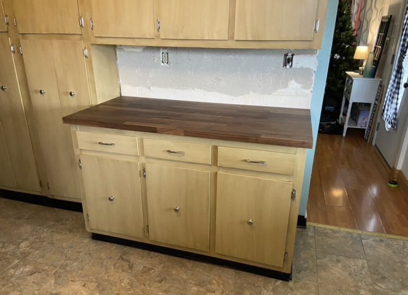 New wood butcher block countertops with kitchen sink install 