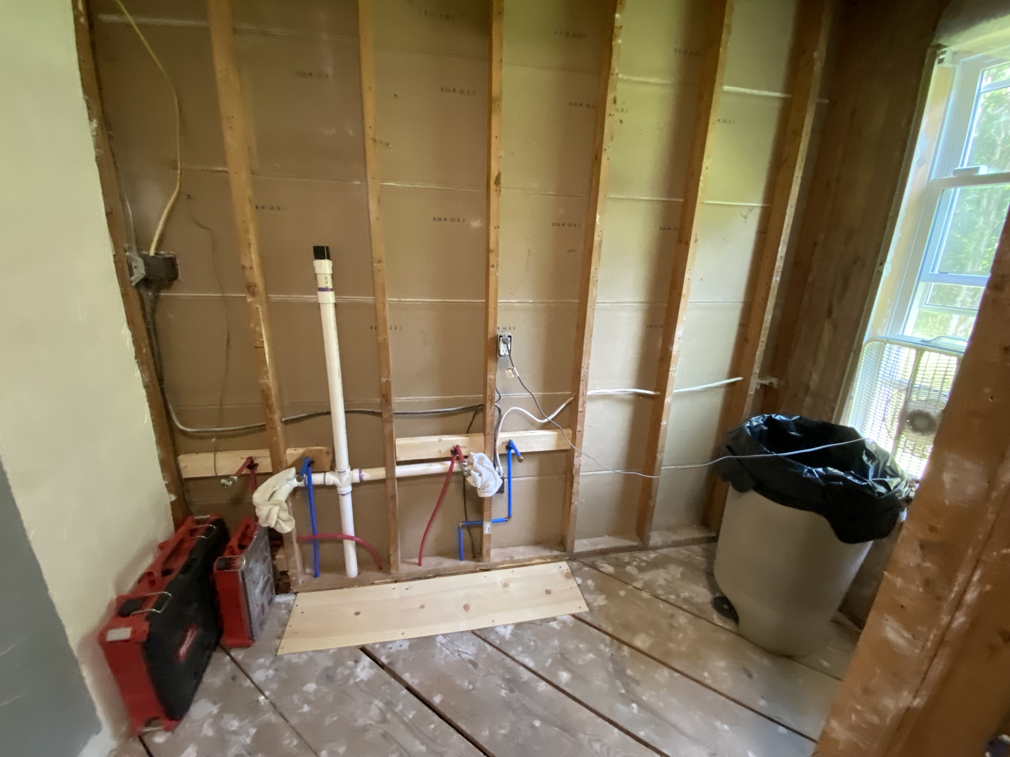 Start of bathroom remodel project with plumbing